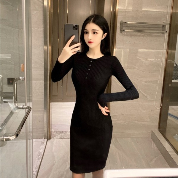 Modern női kötött ruha, hosszú ujjal, négy színben