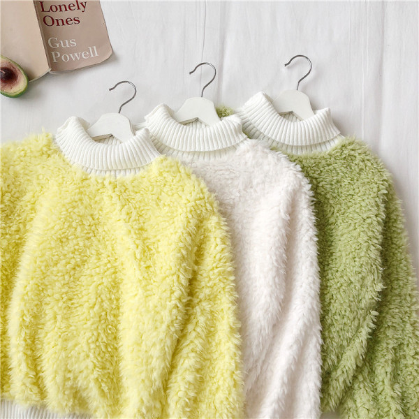 Γυναικείο πουλόβερ από βελούδο σε τρία χρώματα με κολάρο 