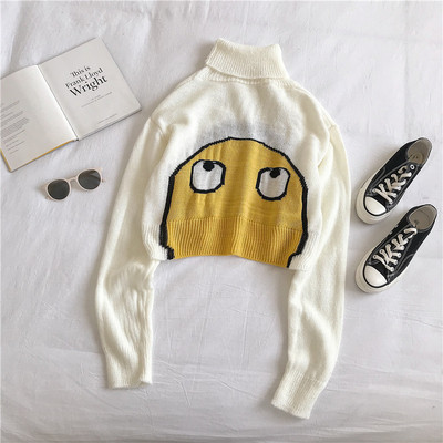 Σύντομο γυναικείο πουλόβερ με κολάρο και μακρύ μανίκι σε τρία χρώματα