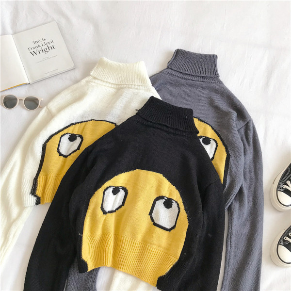 Σύντομο γυναικείο πουλόβερ με κολάρο και μακρύ μανίκι σε τρία χρώματα