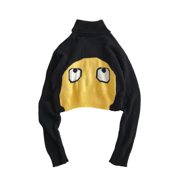 Σύντομο γυναικείο πουλόβερ με κολάρο και μακρύ μανίκι σε τρία χρώματα