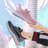 Γυναικεία αθλητικά casual  παπούτσια με ίσια σόλα σε μαύρο και ροζ χρώμα