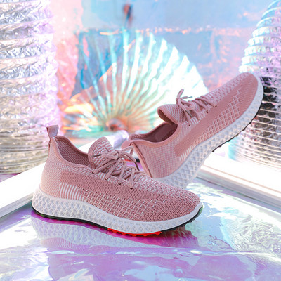 Γυναικεία αθλητικά casual  παπούτσια με ίσια σόλα σε μαύρο και ροζ χρώμα