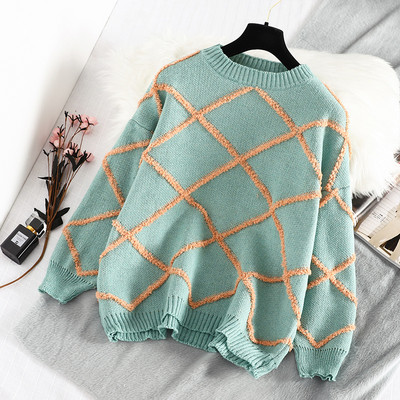 Νέο μοντέλο γυναικείο πουλόβερ με λαιμόκοψη O σε πράσινο χρώμα