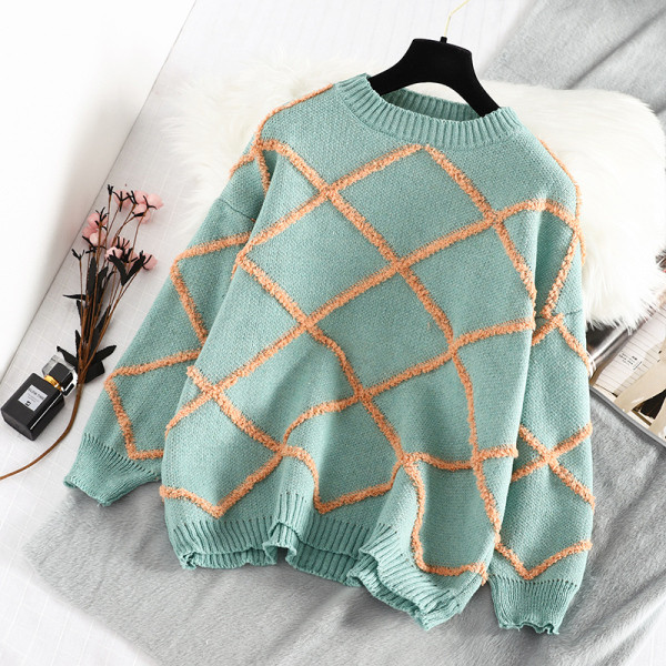 Νέο μοντέλο γυναικείο πουλόβερ με λαιμόκοψη O σε πράσινο χρώμα