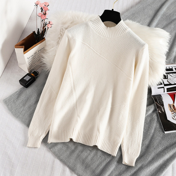 Γυναικείο πουλόβερ με ψηλό κολάρο και μακρύ μανίκι σε μπλε και άσπρο χρώμα