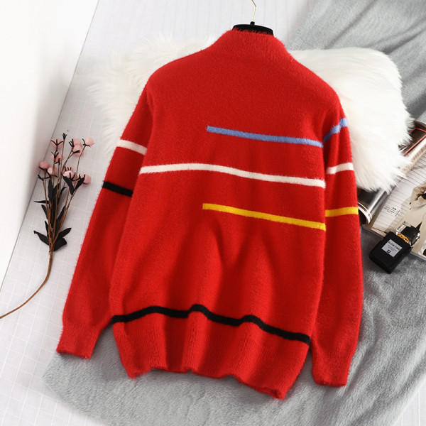 Női pulóver új modellje pólógallérral és piros mintával