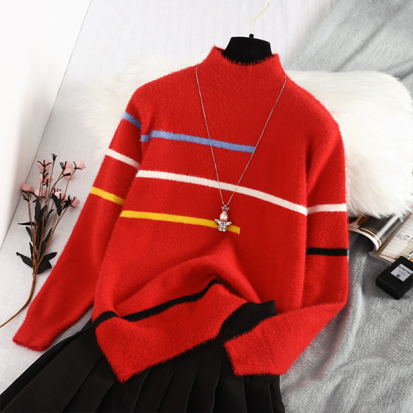 Női pulóver új modellje pólógallérral és piros mintával