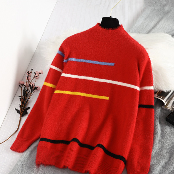 Női pulóver új modellje pólógallérral és piros mintával