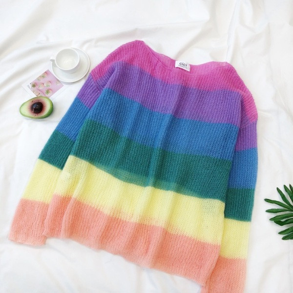 Színes női pulóver O-nyakú és hosszú ujjú
