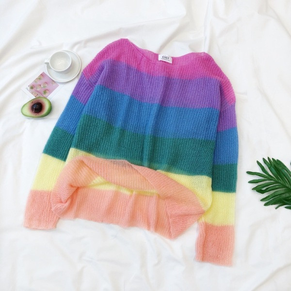 Színes női pulóver O-nyakú és hosszú ujjú