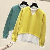 Modern női blúz ovális nyakkivágással és hosszú ujjú zöld és sárga színben