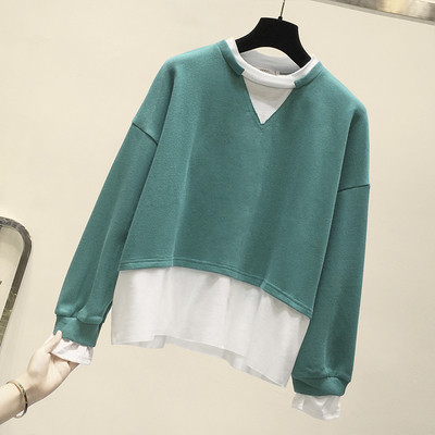 Modern női blúz ovális nyakkivágással és hosszú ujjú zöld és sárga színben