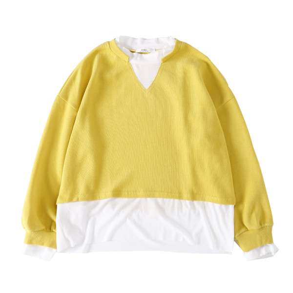 Modern női blúz ovális nyakkivágással és hosszú ujjú zöld és sárga színben