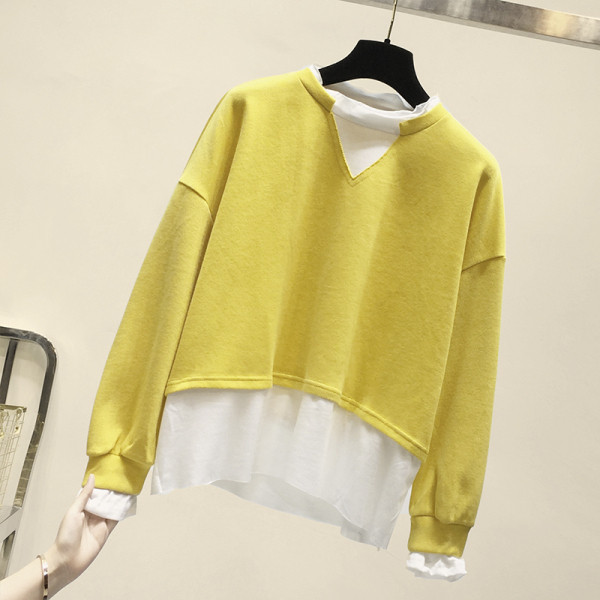 Modern női blúz ovális nyakkivágással és hosszú ujjú zöld és sárga színben