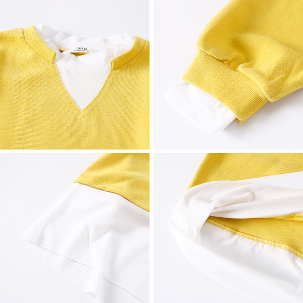 Modern női blúz ovális nyakkivágással és hosszú ujjú zöld és sárga színben