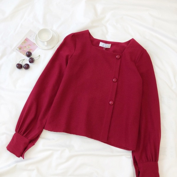 Μοντέρνο γυναικείο πουκάμισο σε τρία χρώματα με τετράγωνη λαιμόκοψη και κουμπιά