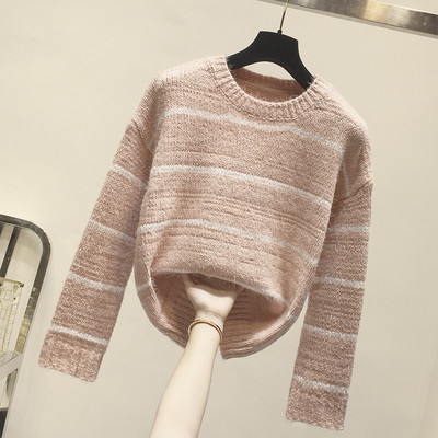 Modern női pulóver ovális nyakkivágással és hosszú ujjú fehér, zöld és rózsaszín színben