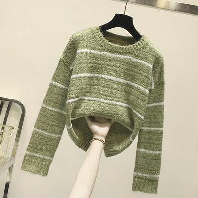 Modern női pulóver ovális nyakkivágással és hosszú ujjú fehér, zöld és rózsaszín színben