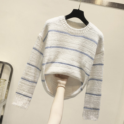 Modern női pulóver ovális nyakkivágással és hosszú ujjú fehér, zöld és rózsaszín színben