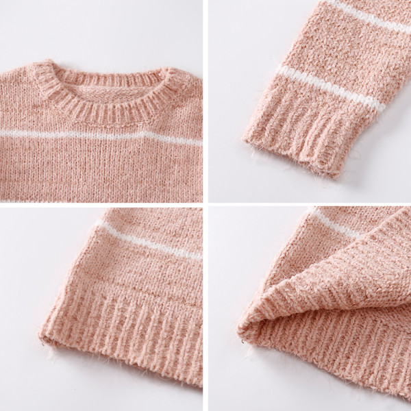 Μοντέρνο γυναικείο πουλόβερ με οβάλ ντεκολτέ και μακρύ μανίκι σε λευκό, πράσινο και ροζ χρώμα