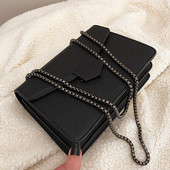 Geantă de damă modernă din piele cu închizătoare și lanț metalic