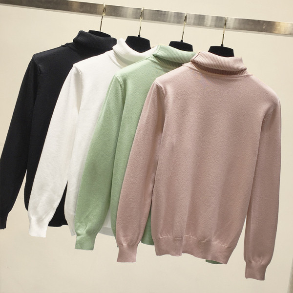 Μοντέρνο γυναικείο πουλόβερ με κολάρο και μακρύ μανίκι σε διάφορα χρώματα