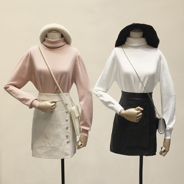 Μοντέρνο γυναικείο πουλόβερ με κολάρο και μακρύ μανίκι σε διάφορα χρώματα