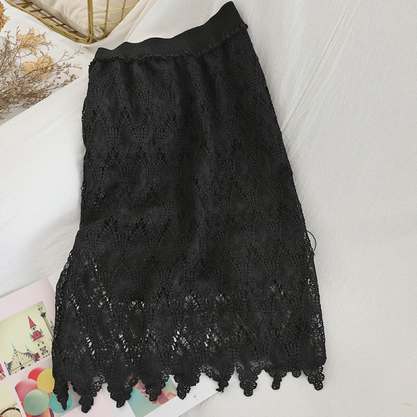 Σύγχρονη γυναικεία φούστα σε τρία χρώματα με δαντέλα και ελαστική μέση