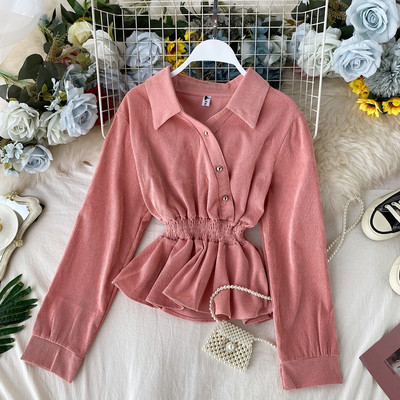 Modern női ing gombokkal, gumírozott derékkal, többféle színben