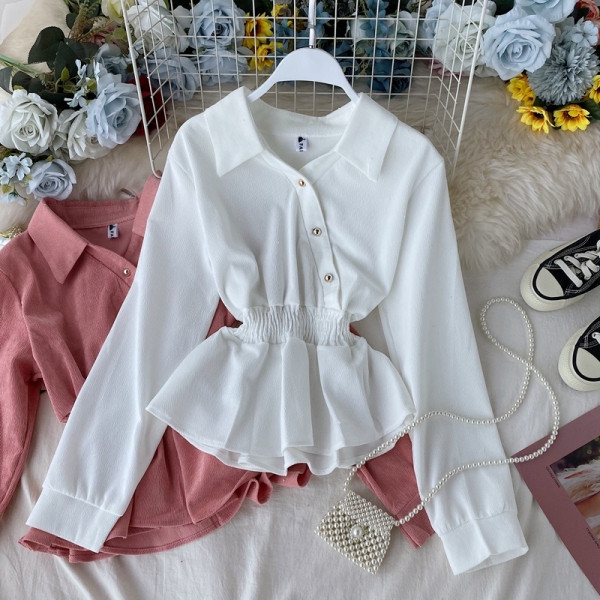 Modern női ing gombokkal, gumírozott derékkal, többféle színben