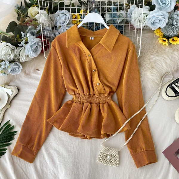 Modern női ing gombokkal, gumírozott derékkal, többféle színben