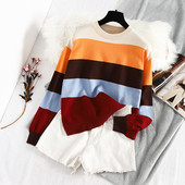 Modern téli csíkos női pulóver kerek nyakkivágással