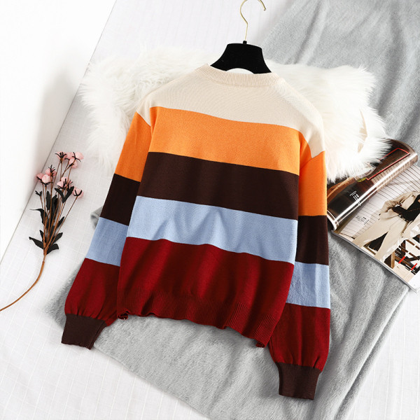 Modern téli csíkos női pulóver kerek nyakkivágással