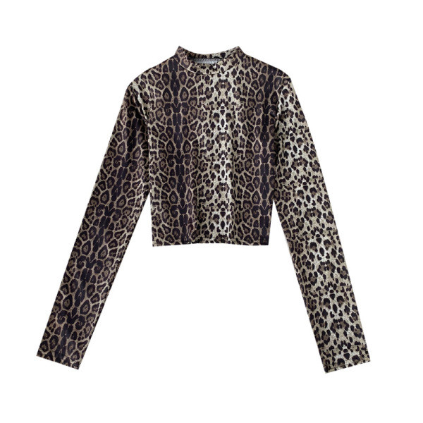 Modern női blúz magas pólógallérral, állatmintás, hosszú ujjú három színben