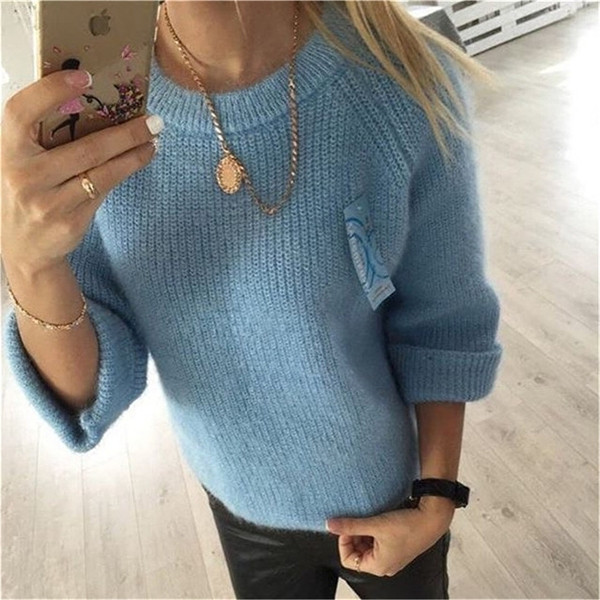 Modern női pulóver O-nyakú és széles ujjú négy színben