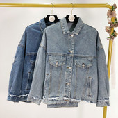 Női farmer aszimmetrikus kabát kék színben, gombokkal