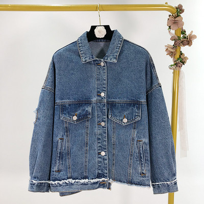 Női farmer aszimmetrikus kabát kék színben, gombokkal