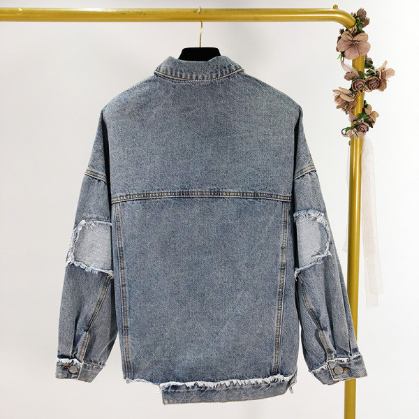 Női farmer aszimmetrikus kabát kék színben, gombokkal