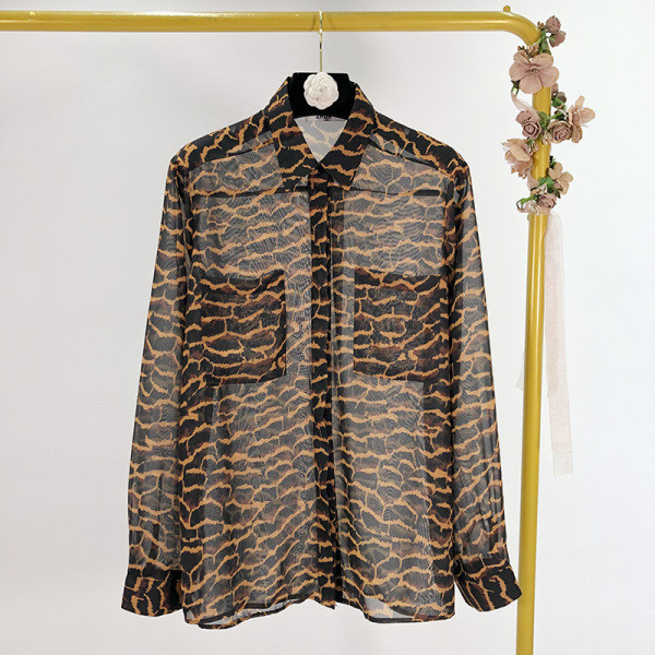 Cămașă de șifon de damă cu imprimeu animal