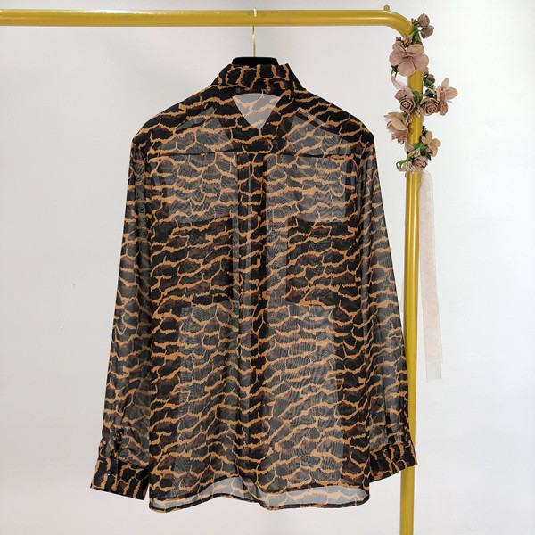 Cămașă de șifon de damă cu imprimeu animal