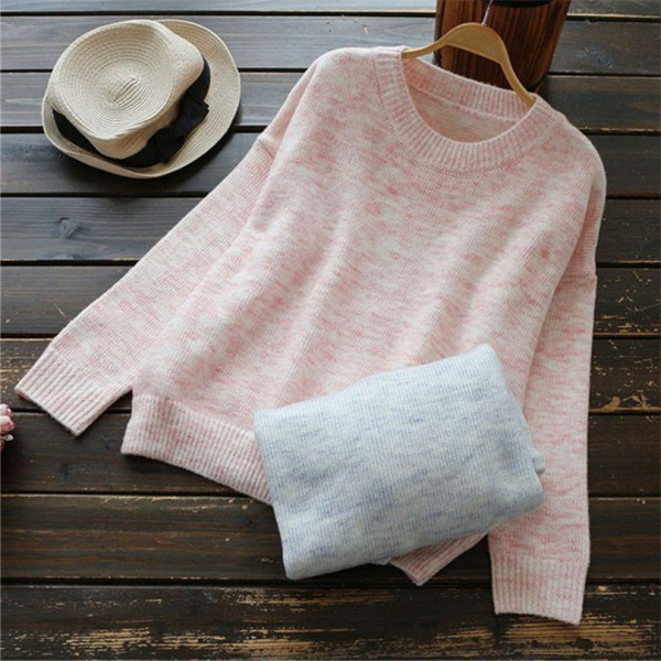 Őszre és télre alkalmas női pulóver, hosszú ujjú rózsaszín és szürke színben