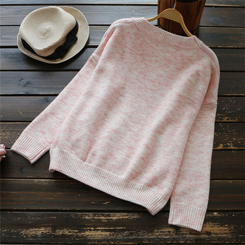 Őszre és télre alkalmas női pulóver, hosszú ujjú rózsaszín és szürke színben