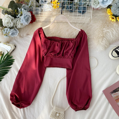 Modern női rövid blúz csupasz váll és hosszú ujjú több színben