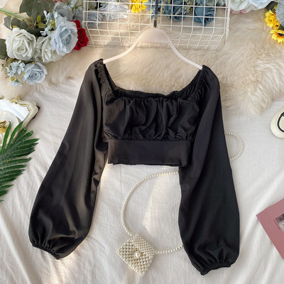 Modern női rövid blúz csupasz váll és hosszú ujjú több színben