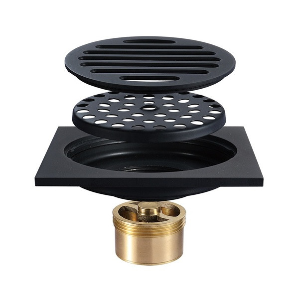 Praktikus szifon padlóhoz - fürdőszoba vízelvezető négyzet alakú, kivehető szűrővel az eltömődés ellen fekete színben