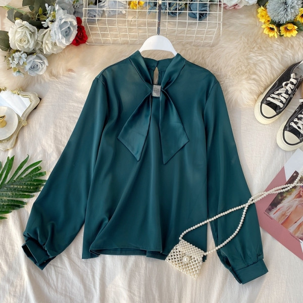 Modern női ing szalaggal és kövekkel több színben