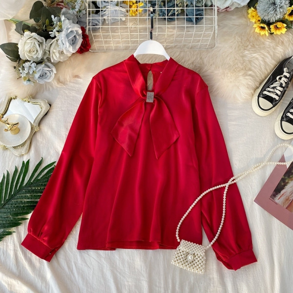 Modern női ing szalaggal és kövekkel több színben