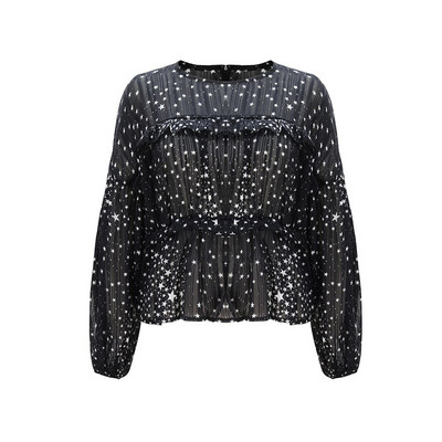 Modern női ing hosszú ujjú, O-nyakú fekete, fehér és rózsaszín színben