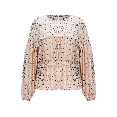 Modern női ing hosszú ujjú, O-nyakú fekete, fehér és rózsaszín színben